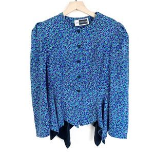 JT Petites Vintage Micro Floral Button Down Top